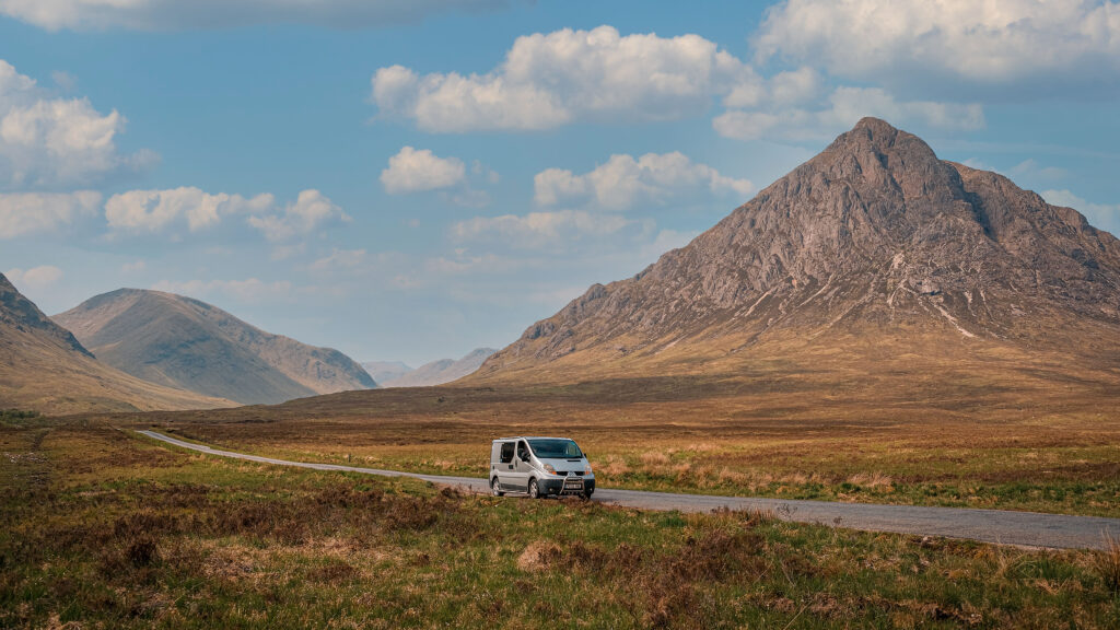 Bumper in Glen Etive, Scotland, with mountains in thebackground