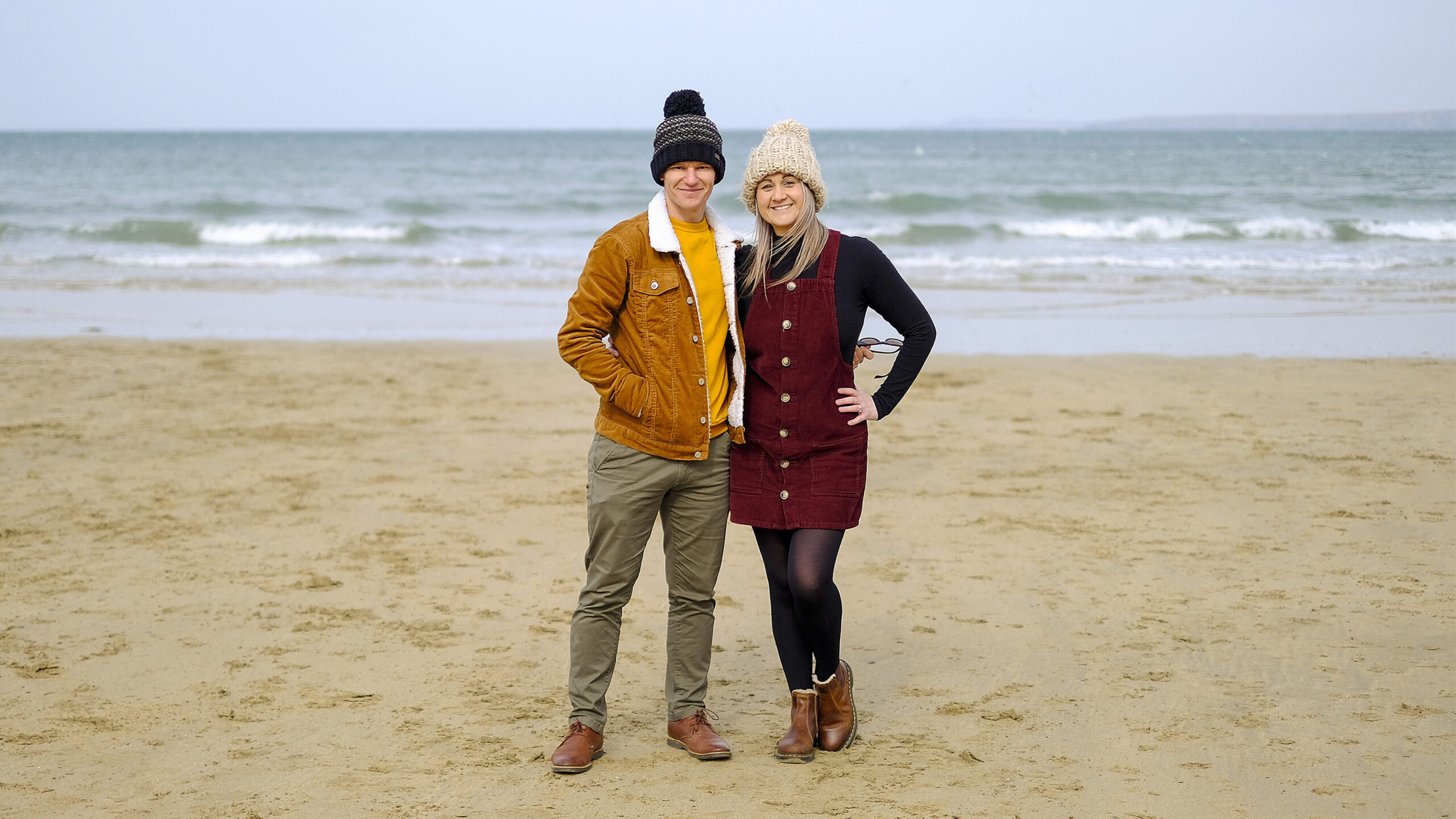 Joel (left) and Stacey (right) on Newquay Beach.