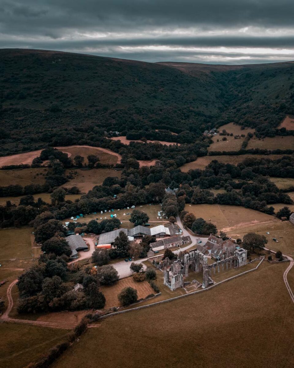 Llanthony Priory, Wales, as seen from the air.