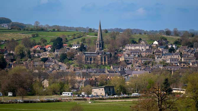Bakwell, viewed from towards the Monsal Trail Bakewell start, showing the town and church.