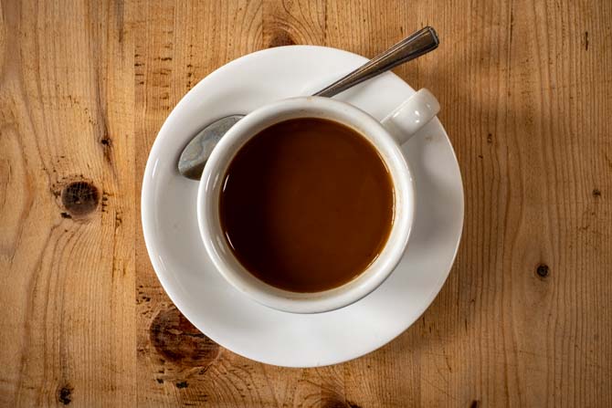 A top down shot of an Americano coffee at Hassop Station.