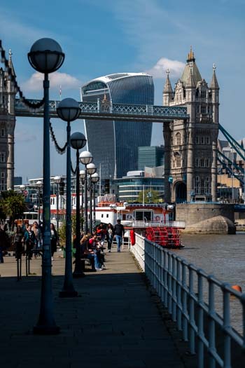 Tower Bridge with a railing and lamp posts